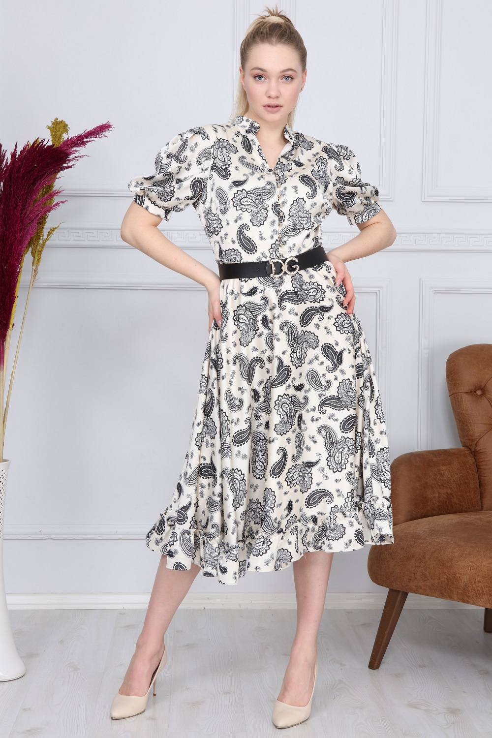 White Shawl Pattern Dress