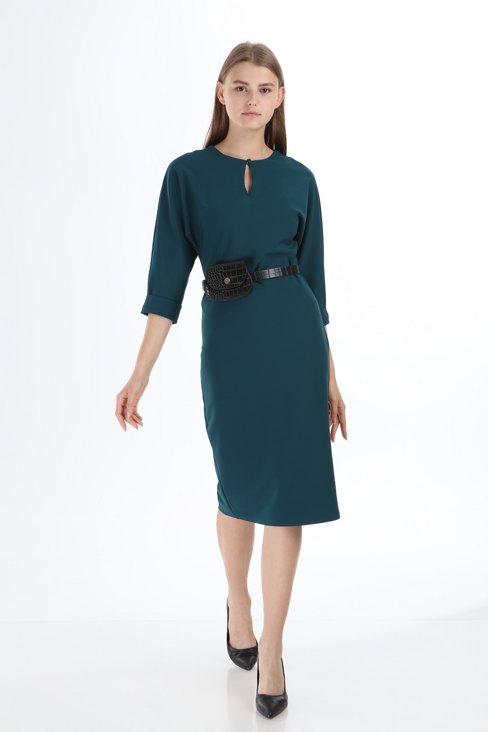 Oil Color Bag Belted Dress