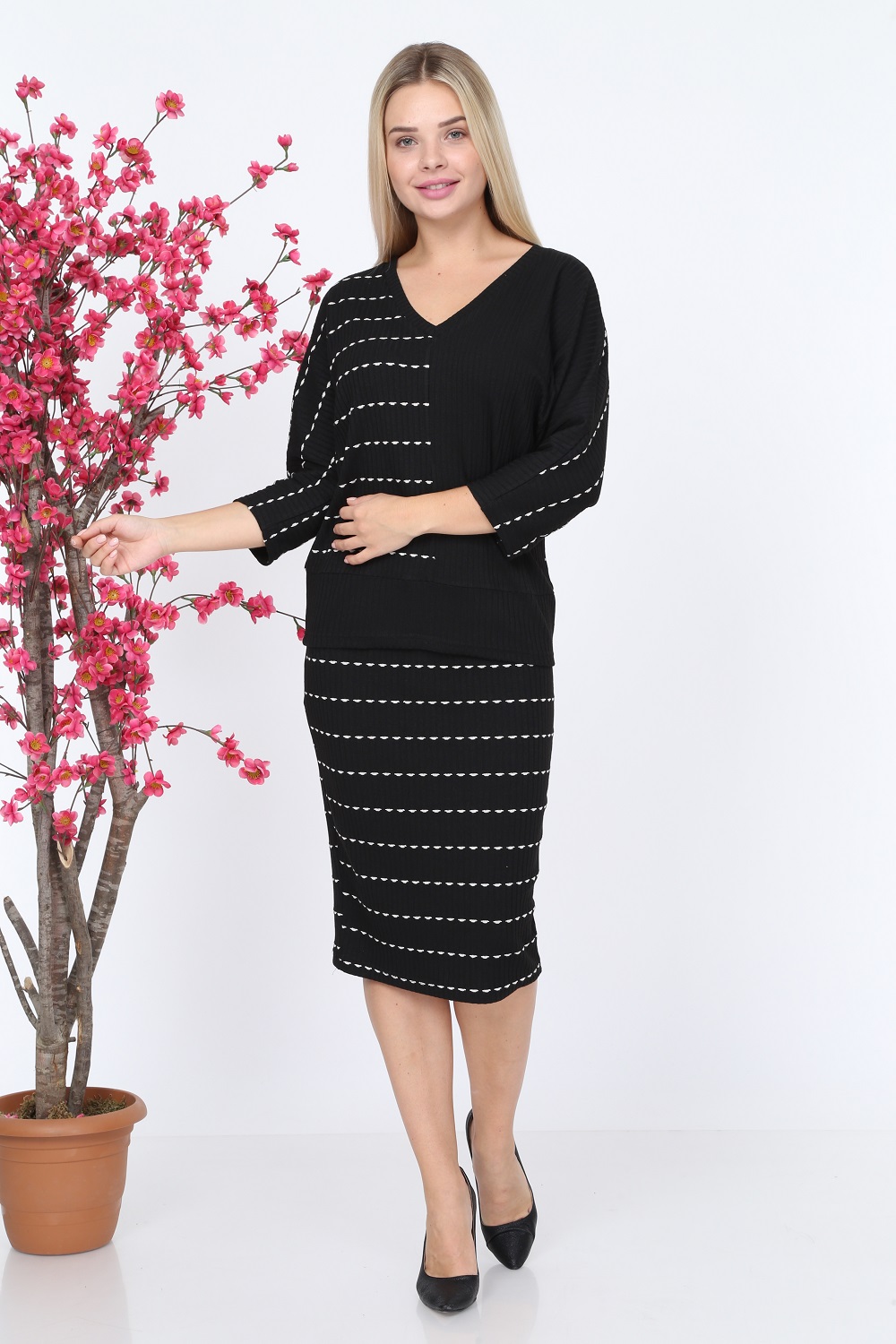 Striped Black Color Knitwear Set