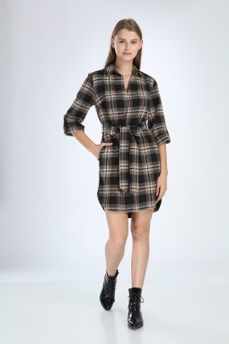Beige Check Dress