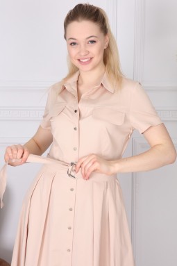 Beige Basic Collar Dress