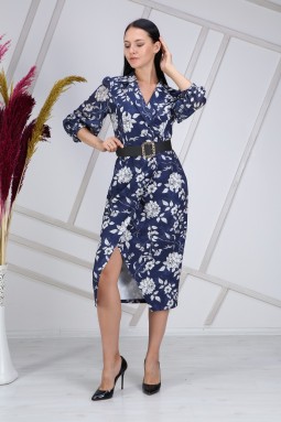 Floral Pattern Navy Blue Dressa