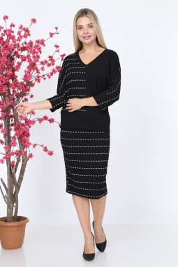 Striped Black Color Knitwear Set
