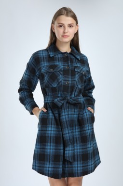 Plaid Buttoned Blue Dress