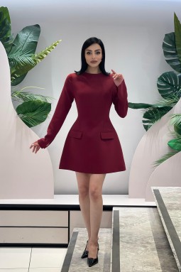 Split Sleeve Mini Burgundy Dress
