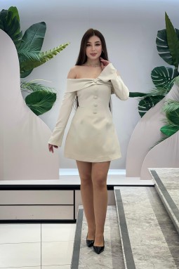 Beige Off Shoulder Dress