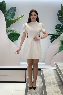 Beige Satin Detachable Bow Mini Dress