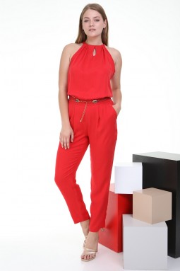 Sleeveless Red Color Jumpsuit
