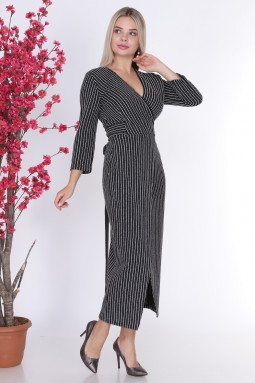 Double Breasted Striped Black Color Dress