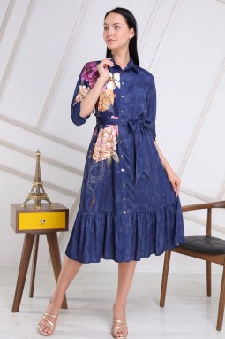 Navy Blue Floral Pattern Dress