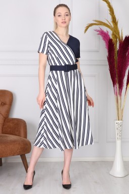Navy Striped Long Dress