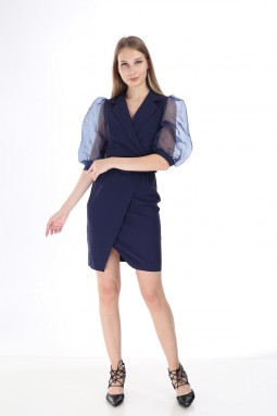 Navy Blue Sleeve Tulle Dress