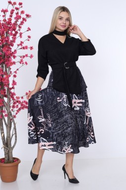 Text Detailed Dark Blue Dress