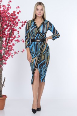 Blue Ribbed Patterned Dress