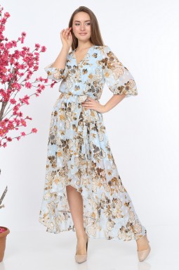Blue Ruffle Patterned Dress
