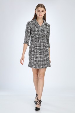 Knitted Fabric Collar Black Dress