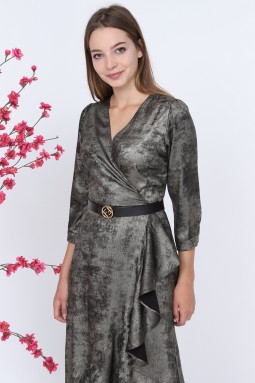 Shiny Fabric Khaki Dress