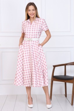 Pink Plaid Button Dress