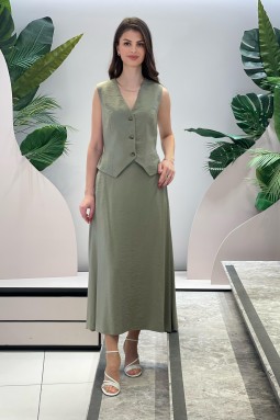 Vest and Skirt Khaki Suit