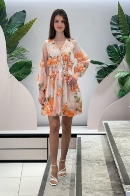 Orange Floral Patterned Dress
