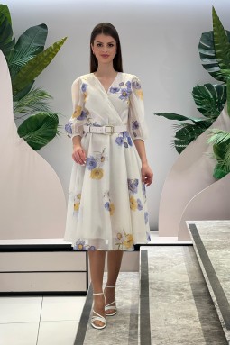 Purple Floral Patterned Organza Dress