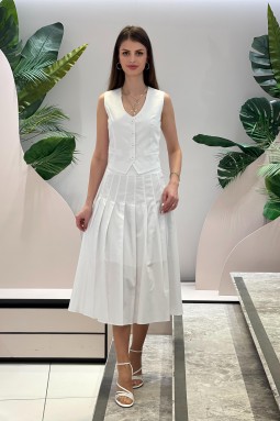 White Suit with Vest and Pleated Skirt
