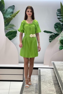 Boat Neck Green Dress