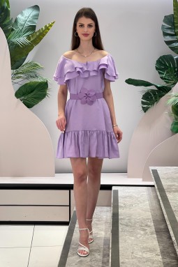 Lilac Dress With Floral Belt
