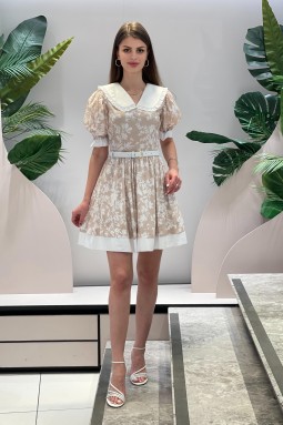 Beige Dress with White Collar