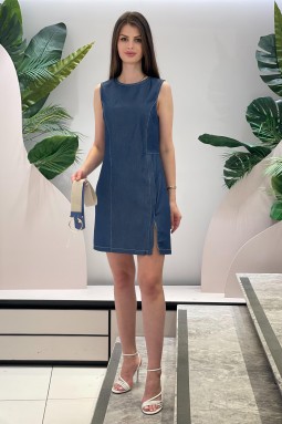 Slit Mini Denim Dress