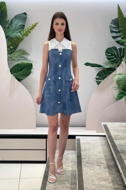 White Collar Denim Dress