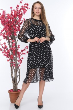 Polka Dot Black Color Tulle Dress