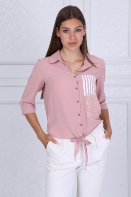 Collar Buttoned Powder Blouse