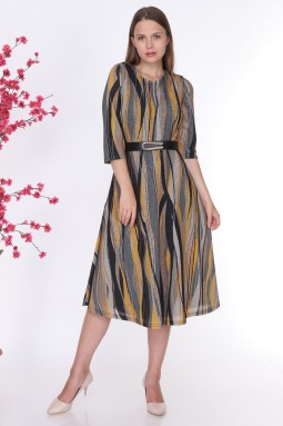 Yellow Striped Glitter Knitwear Dress