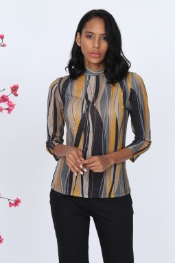 Yellow Striped Glitter Knitwear Blouse