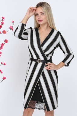 Silvery Striped Lace Knitwear Dress