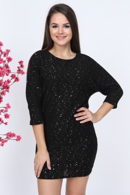 Silvery Black Knitwear Dress