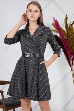 Silvery Round Patterned Gray Dress
