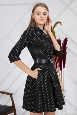 Silvery Round Patterned Black Dress