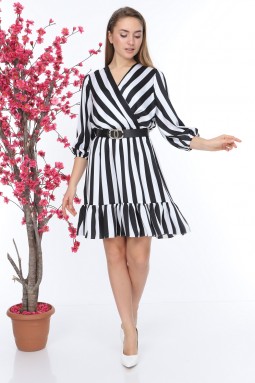 Black and White Striped Double Breasted Dress