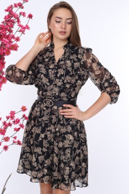 Black Patterned Chiffon Dress