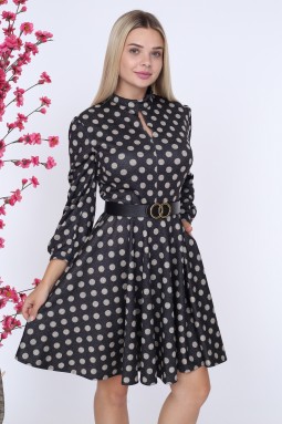 Black Polka Dot Belted Dress