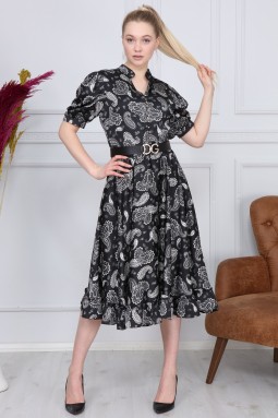 Black Shawl Pattern Dress