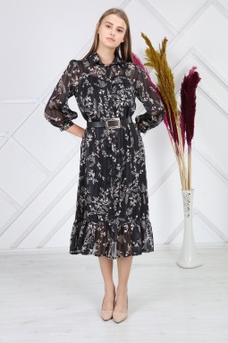 Black Patterned Silvery Dress