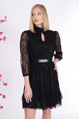 Silvery Black Color Tulle Dress