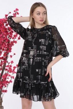 Black Letter Pattern Chiffon Dress