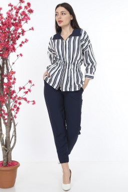 Navy Blue Color Suit With Collar Zipper