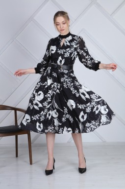 Patterned Half Turtleneck French Dress
