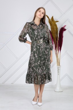 Green Patterned Silvery Dress