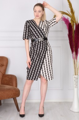 Chain Pattern Black and White Dress